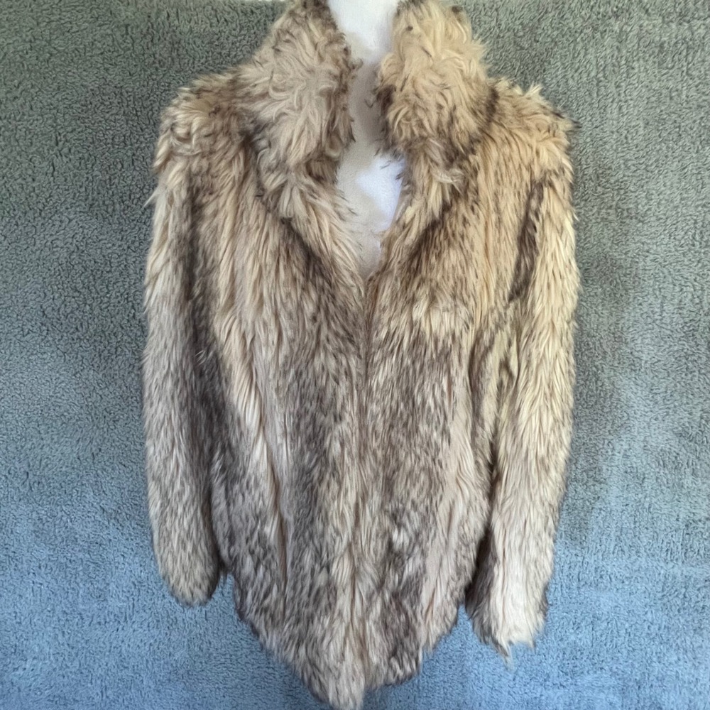 Topshop Faux Fur Coat Kate Jacket 6 Cream Brown Gray Fur Statement Jacket